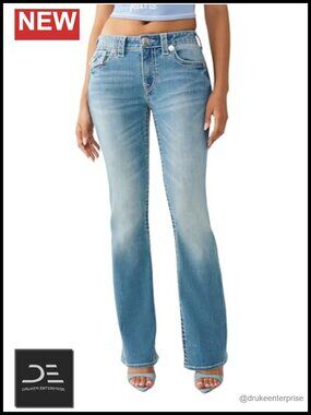 Bootcut Mid Rise Stretch Denim Jeans with Flap Pockets